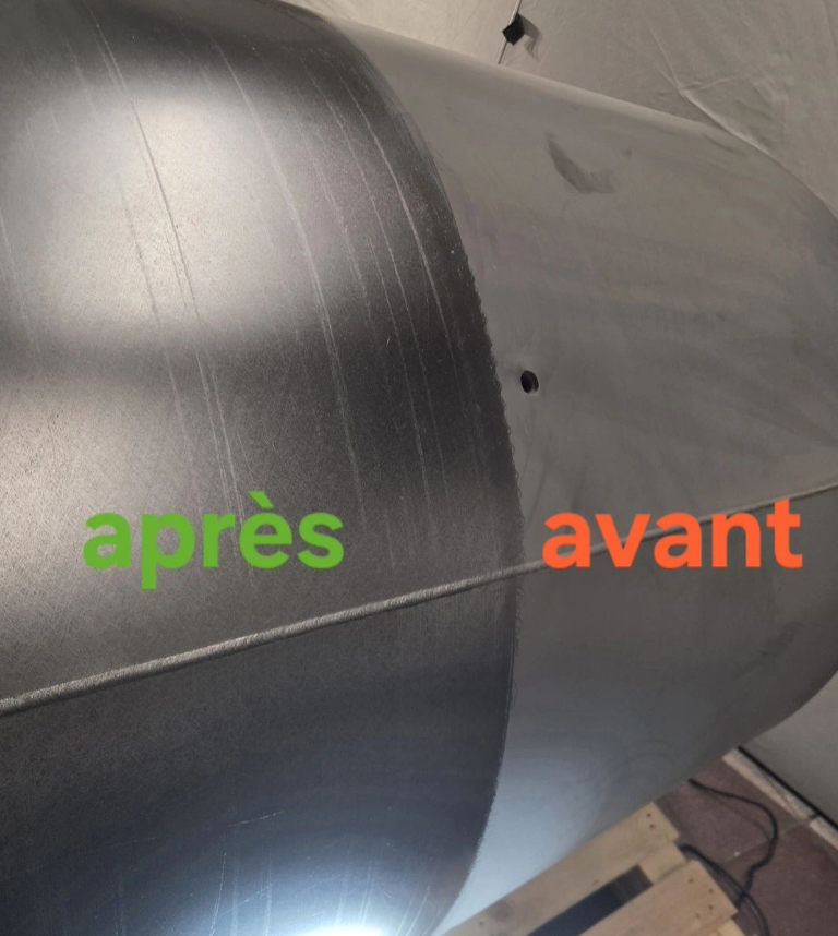 Surface fortement calaminée d’un four de recuit, comparaison avant et après nettoyage laser